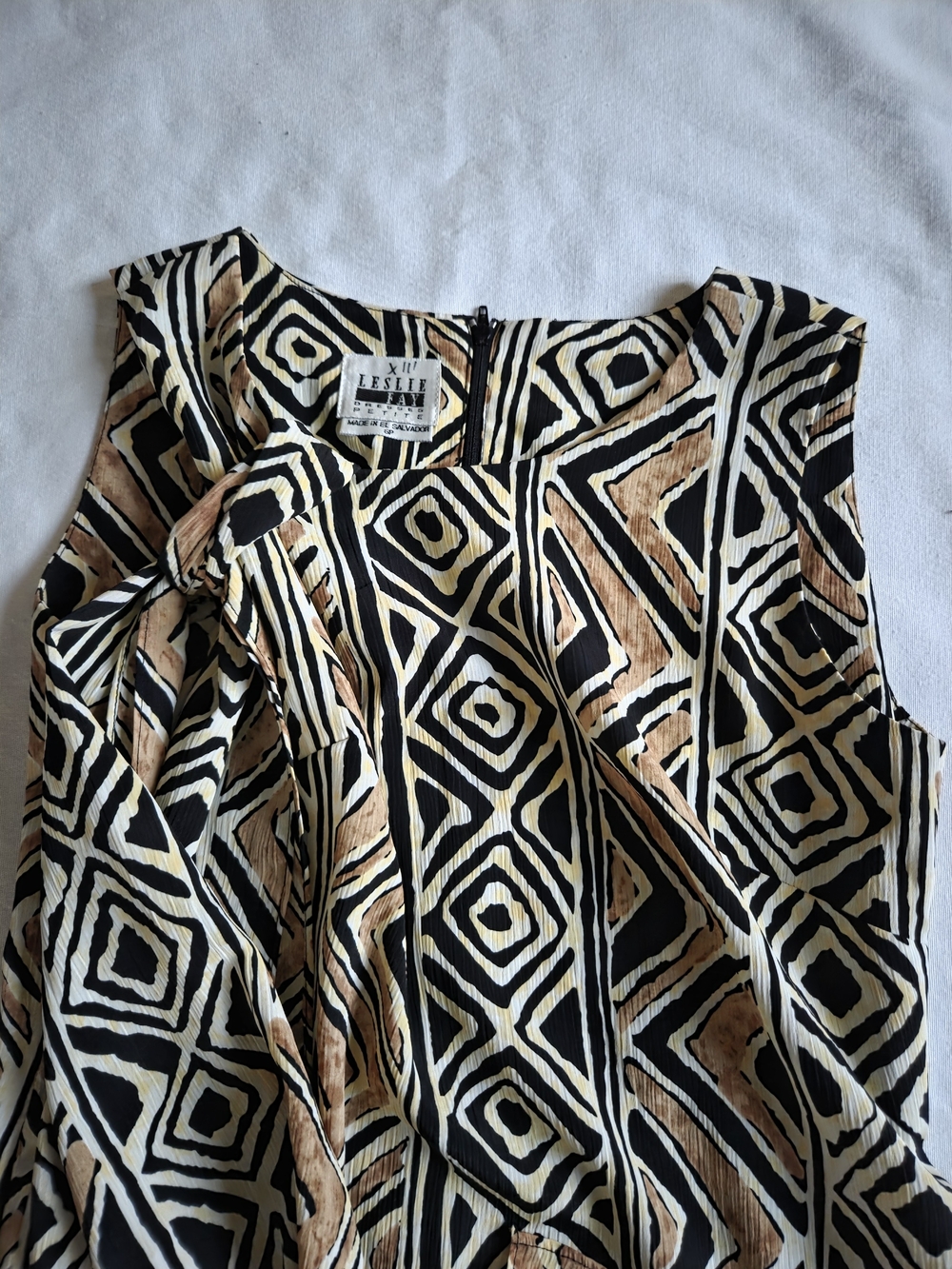 Leslie Fay Black, Tan and Cream Geometric Midi Dress - Picture 2 of 6